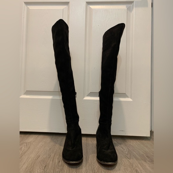 Suede Black Over the Knee Boots - Picture 3 of 7